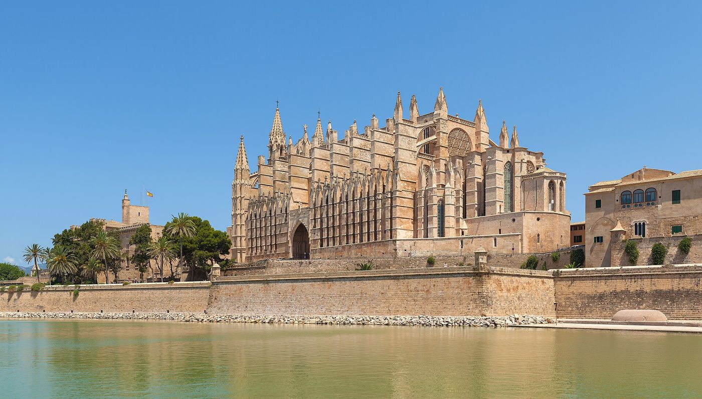 Palma de Mallorca seafront with the cathedral above the marina