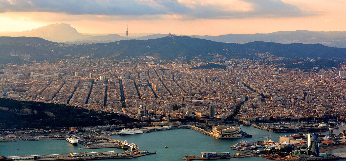 Barcelona rooftops and the Sagrada Familia seen from Park Guell