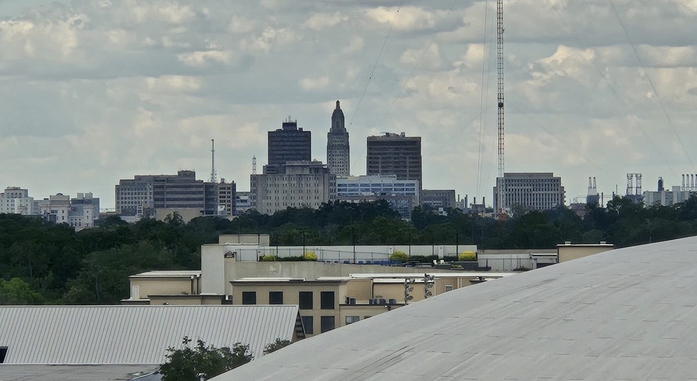 The Baton Rouge skyline on the Mississippi River