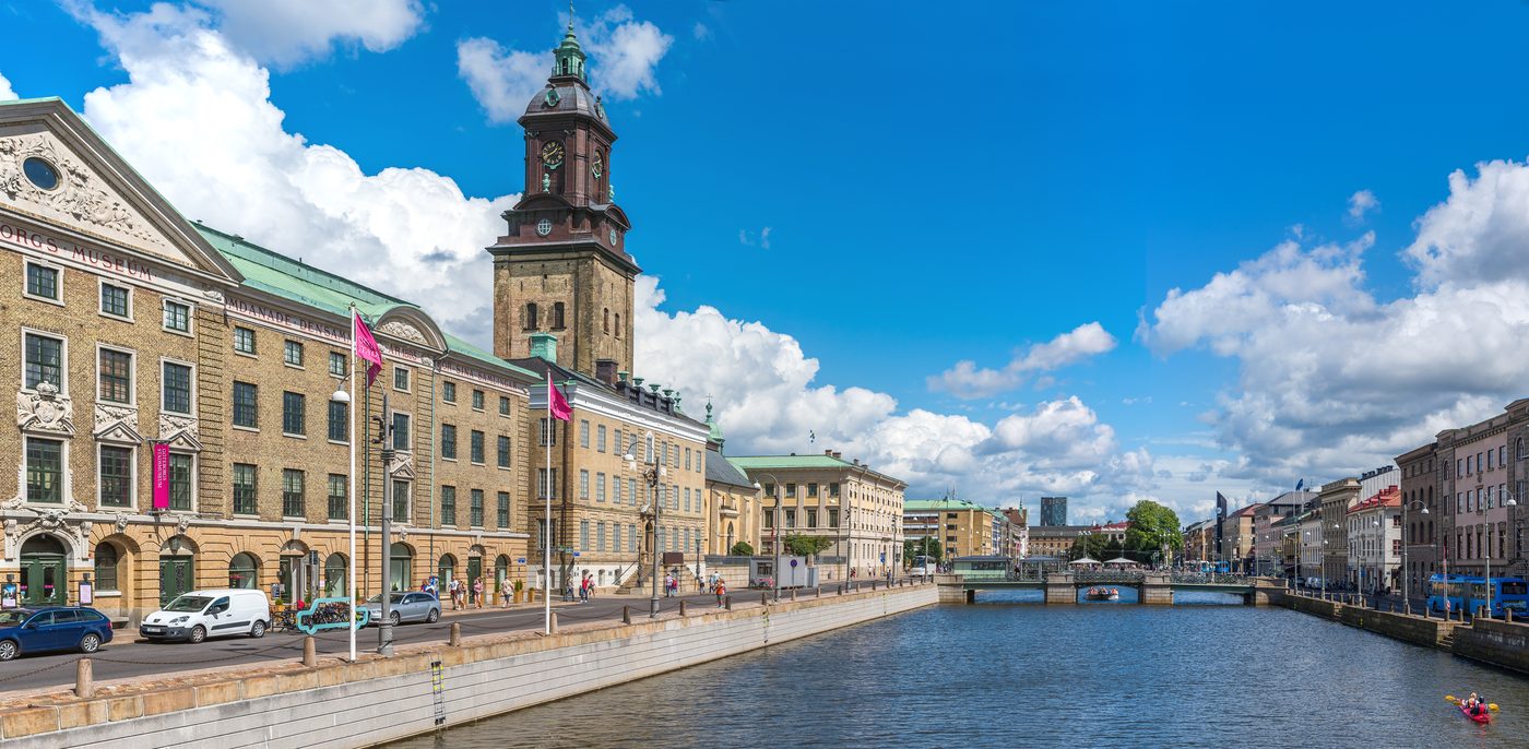 Canal and city buildings in central Gothenburg