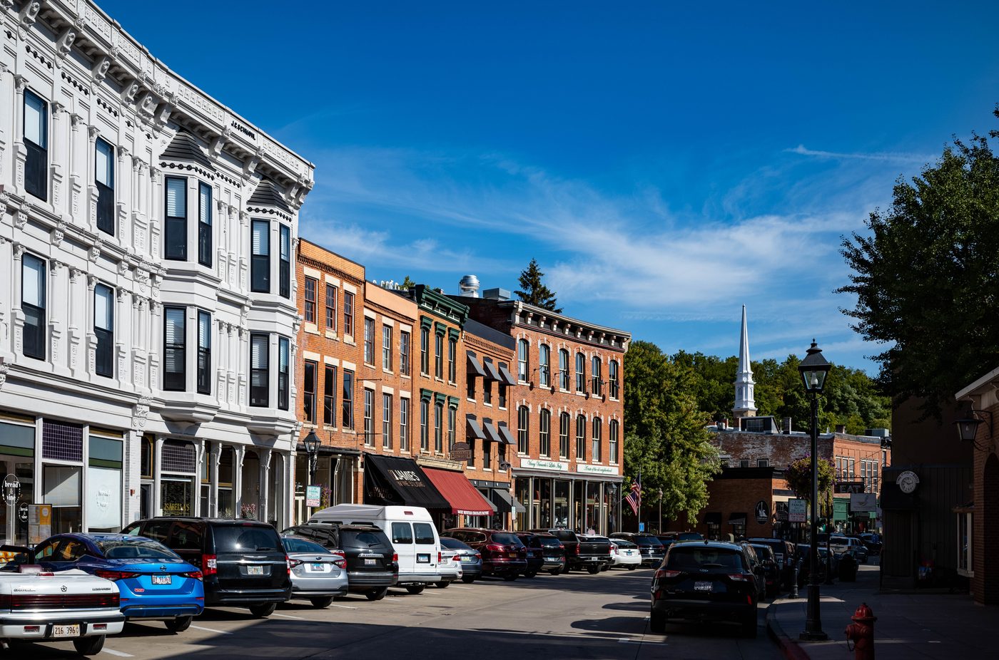 Historic brick buildings along Main Street in Galena, Illinois
