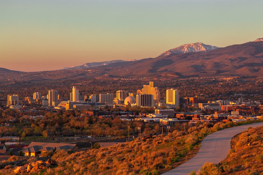 Reno Nevada skyline with the Sierra Nevada behind